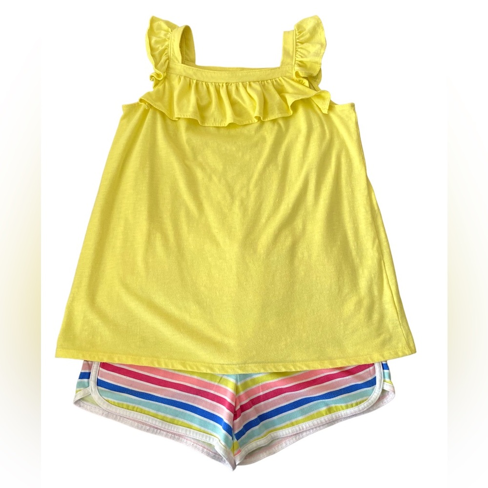 Cat & Jack Girl’s XL Yellow Sleeveless Top Rainbow Shorts Pull Wonder Nation